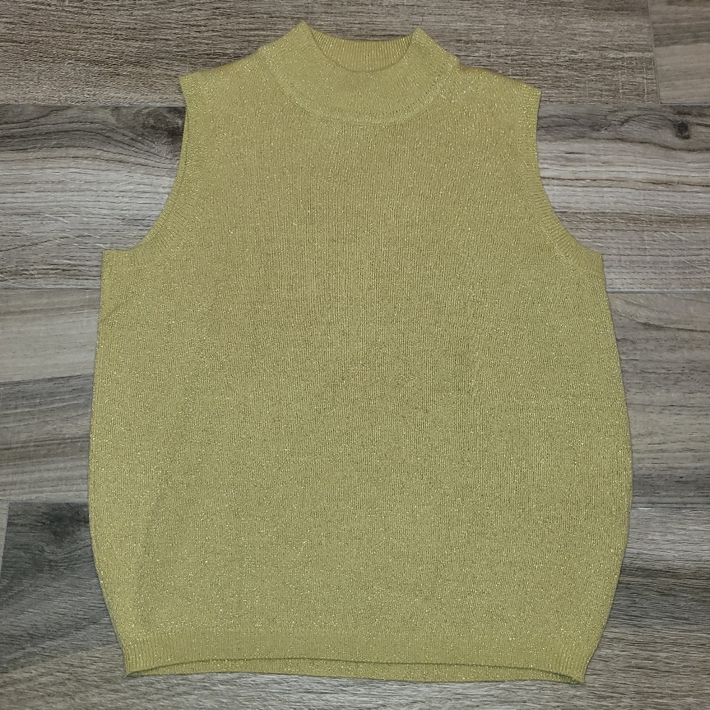 Casual Corner & Co Vintage Gold Metallic Mockneck Sleeveless Tank Women's Large